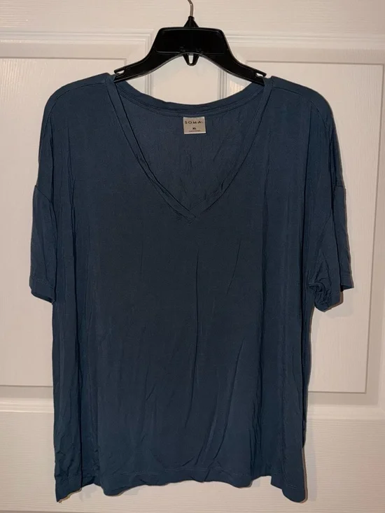 Soma Lounge Set Blue V-Neck Top XL & Floral Pants L Soft Stretch Comfy Luxury - Picture 2 of 9